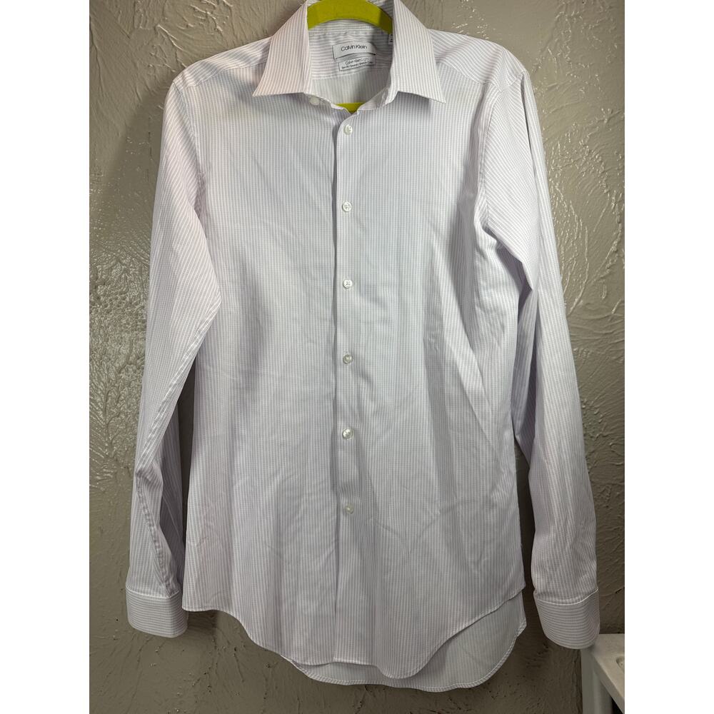 Calvin Klein‎ Light Stretch Cotton Slim Fit Thin Stripe Button-Down Shirt 15.5